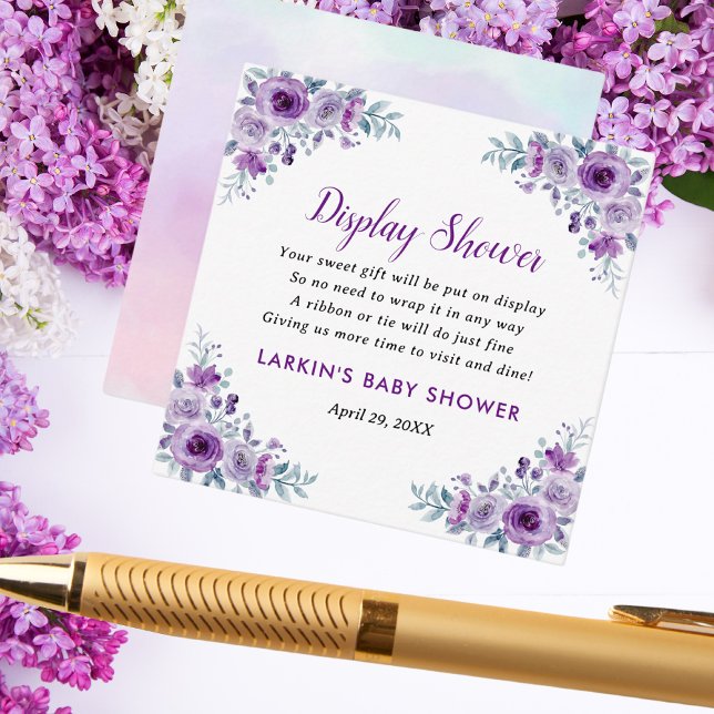 Lilac Floral Display Shower No Gift Wrap Request  Enclosure Card (Creator Uploaded)