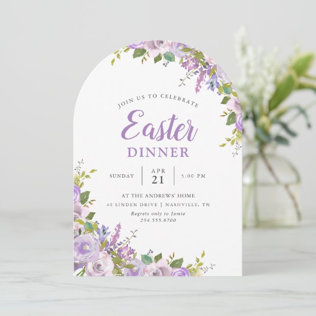 Lilac Floral Easter Dinner Party Invitation (Standing Front)