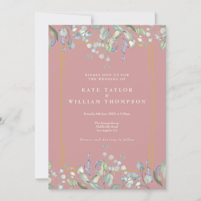 Lilac Floral Elegant Dusty Rose All In One Wedding Invitation (Front)