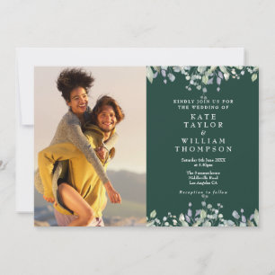 Lilac Floral Emerald Photo All In One Wedding Invitation