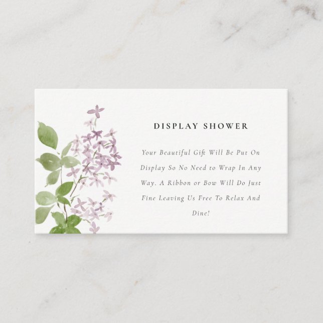 Lilac Floral Garden Display Shower Baby Shower Enclosure Card (Front)