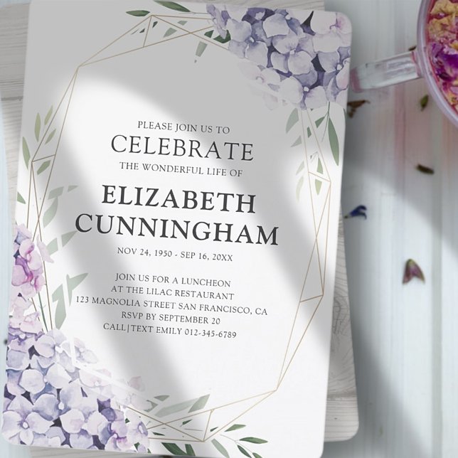Lilac Floral Geometric Celebration Of Life Invitation (Creator Uploaded)