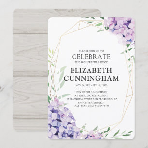Lilac Floral Geometric Celebration Of Life Invitation