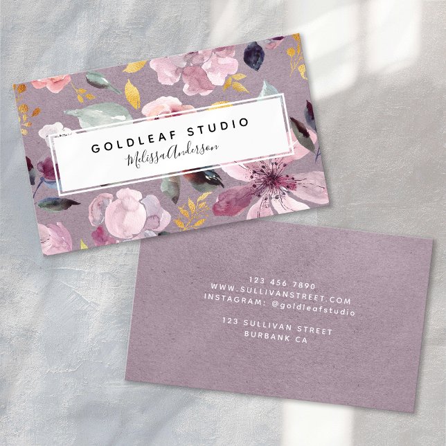 Lilac Floral Gold Luxe Nail Salon Business Card (Creator Uploaded)