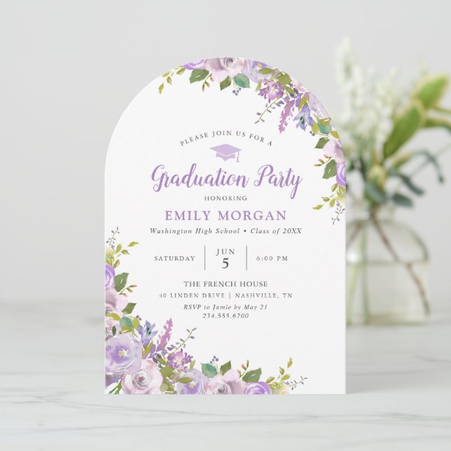 Lilac Floral Graduation Party Invitation (Standing Front)