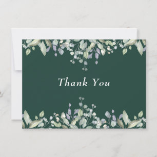Lilac Floral Greenery Emerald Green Thank You Card