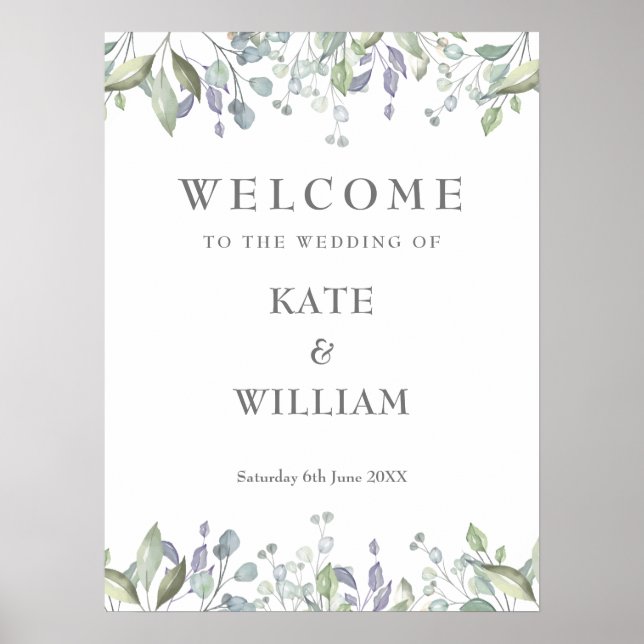 Lilac Floral Greenery Wedding Welcome Sign (Front)