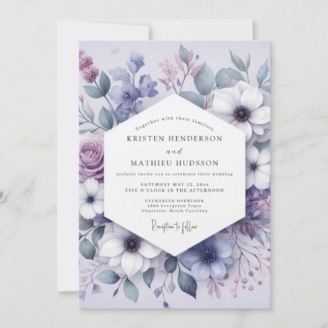 Lilac Floral Meadow Romance Wedding Invitation (Front)