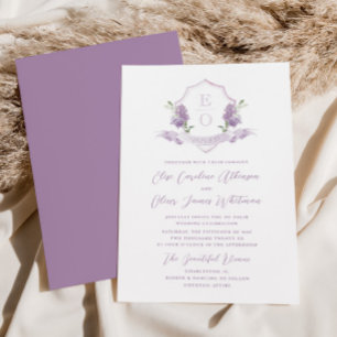 Lilac Floral Monogram Crest Wedding Invitation