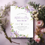Lilac Floral Mother's Day Brunch Party Invitation<br><div class="desc">Affordable custom printed Mother's Day brunch party invitations. This pretty feminine design has a watercolor floral border with pastel purple flowers and greenery. Personalise the template with your event details. Reverse side has a purple watercolor stripe pattern or use the space to add additional text and photos. Click Customise It...</div>