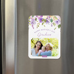 Lilac Floral Mother's Day Photo Magnet<br><div class="desc">Custom printed Mother's Day magnet personalised with your photo and text. This pretty feminine design features a watercolor floral border in shades of pastel purple and green. Use the design tools to add more photos, edit the text with your own special message and customise the fonts and colours to create...</div>
