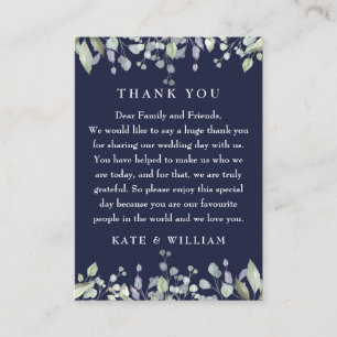 Lilac Floral Navy Blue Wedding Thank You Place Card