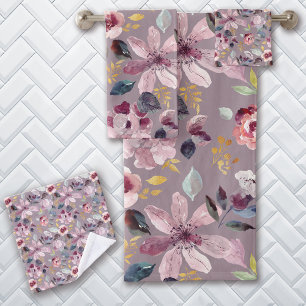 Lilac Floral Pattern  Bath Towel Set