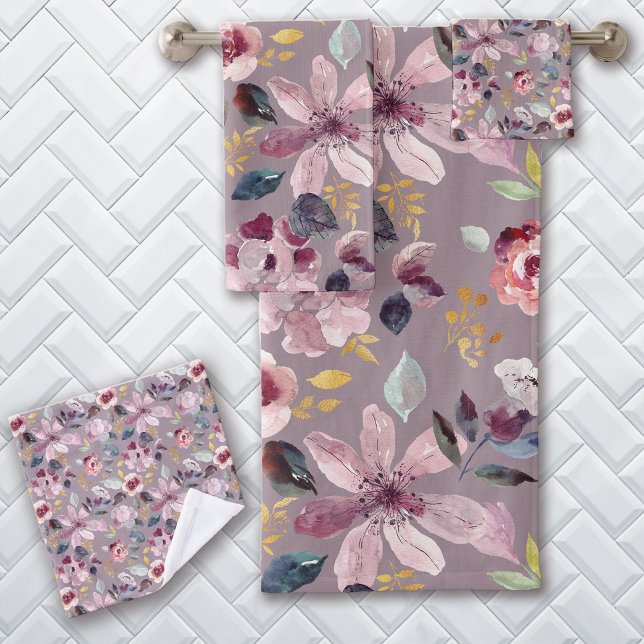 Lilac Floral Pattern  Bath Towel Set (Creator Uploaded)