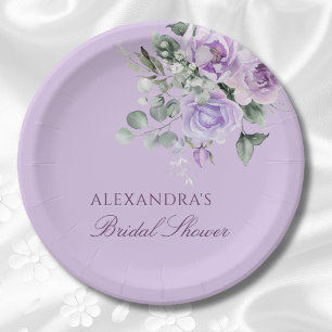 Lilac Floral Peony Bridal Shower Paper Plate