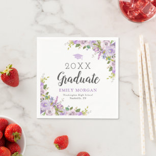 Lilac Floral Personalised Graduation Party Napkin