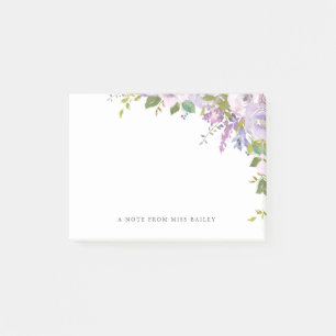 Lilac Floral Personalised Teacher Name Post-it Notes