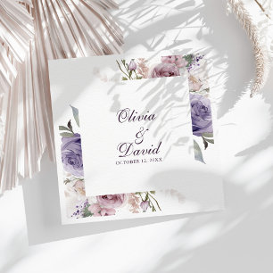 Lilac Floral Personalised Wedding Napkin