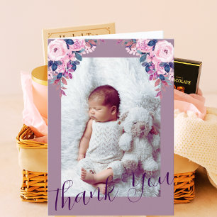 Lilac Floral Photo Card   Midwife New Baby Gift