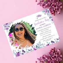 Lilac Floral Photo Graduation Announcement