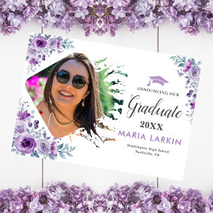 Lilac Floral Photo Graduation Announcement