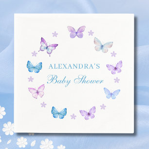 Lilac Floral Pink Blue Butterfly Baby Shower Napkin