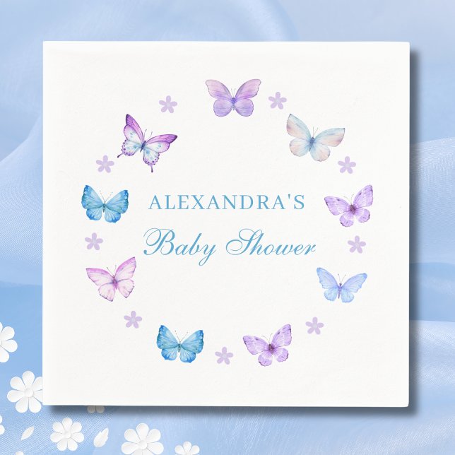 Lilac Floral Pink Blue Butterfly Baby Shower Napkin (Creator Uploaded)