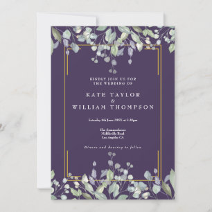 Lilac Floral Purple All In One Wedding Details Invitation