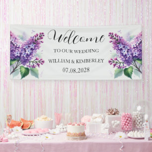 Lilac Floral Purple Flowers Rustic Elegant Wedding Banner