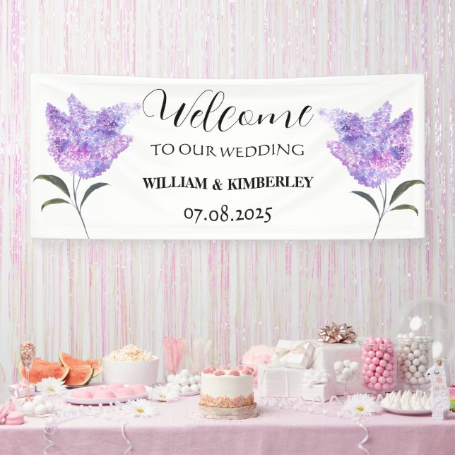 Lilac Floral Purple Flowers Rustic Elegant Wedding Banner (Party)