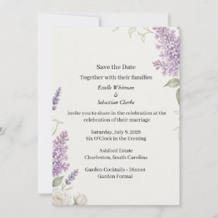 Lilac Floral Purple Save the Date Card