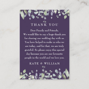 Lilac Floral Purple Wedding Thank You Place Card
