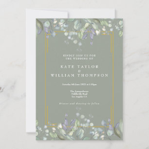Lilac Floral Sage Green All In One Wedding Details Invitation