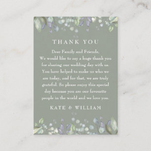 Lilac Floral Sage Green Wedding Thank You Place Card
