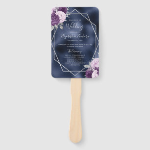 Lilac Floral Silver Navy Foil Wedding Program Hand Fan