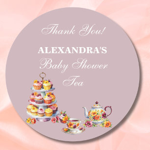 Lilac Floral Tea Party Baby Shower Favor  Classic Round Sticker