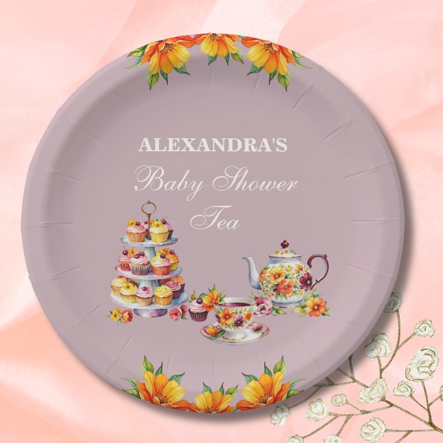 Lilac Floral Tea Party Baby Shower  Paper Plate (Creator Uploaded)