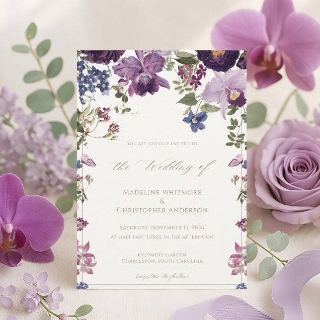 Lilac Floral Vintage Wedding Invitation (Creator Uploaded)