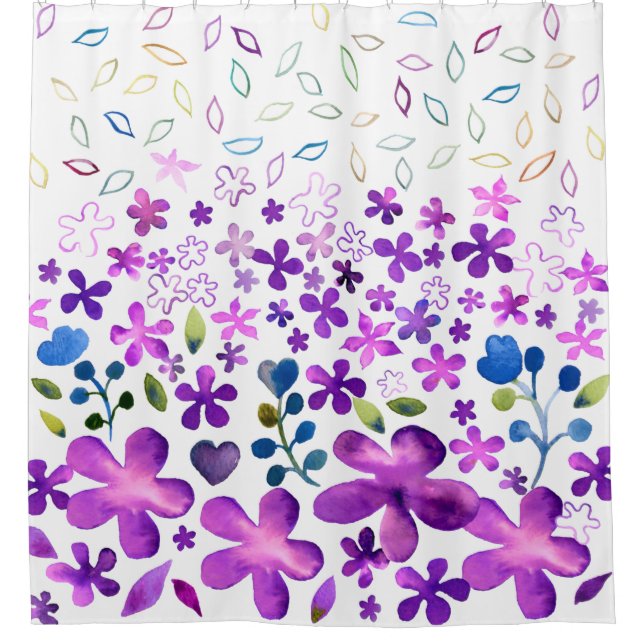 Lilac Floral Watercolour Shower Curtain (Front)