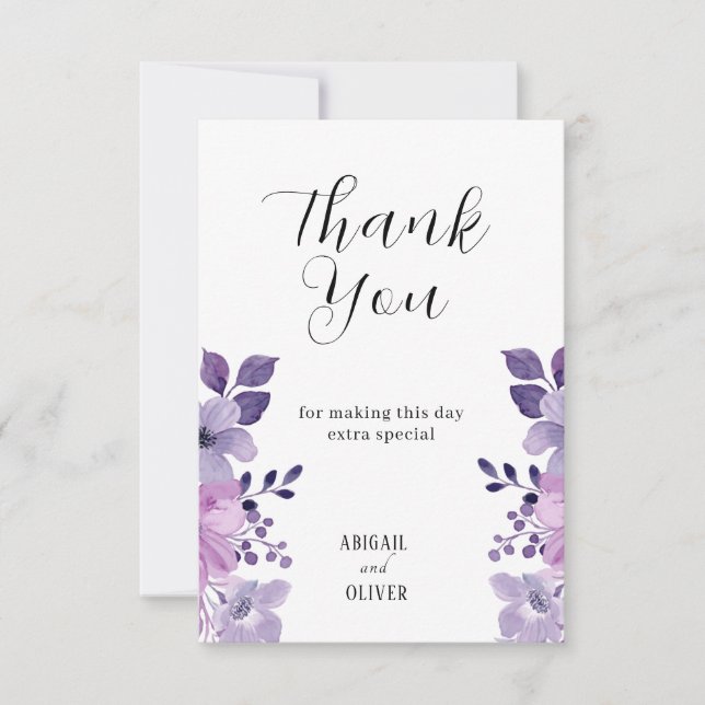 Lilac Floral Wedding Thank You Card (Front)