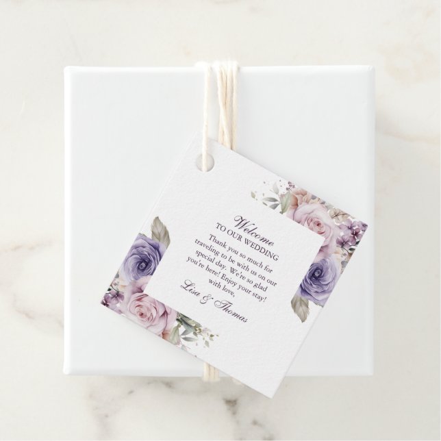 Lilac Floral Wedding Welcome Favour Gift Tag (In Situ)