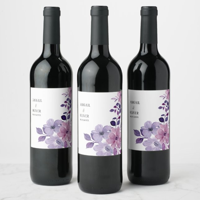 Lilac Floral Wedding Wine Label (Bottles)