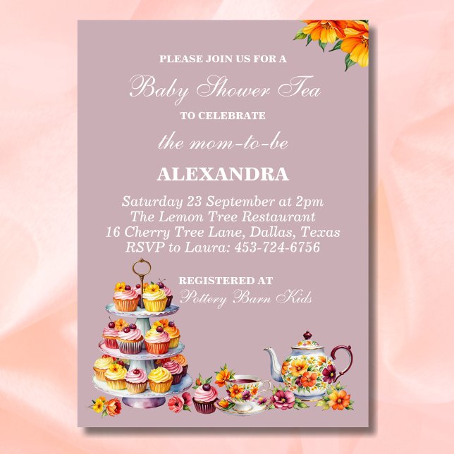 Lilac Floral Whimsical Tea Baby Shower   Invitation (Creator Uploaded)