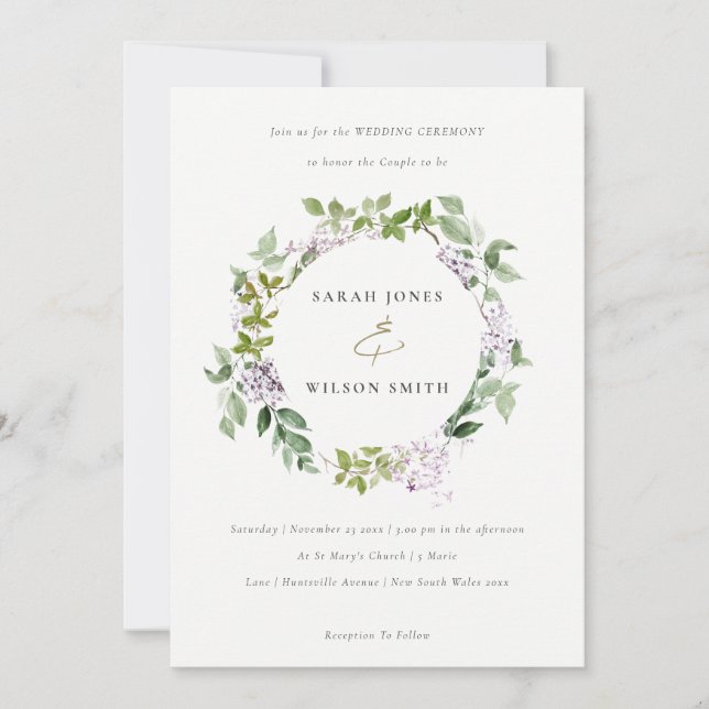 Lilac Floral Wreath Cottage Garden Wedding Invitation (Front)