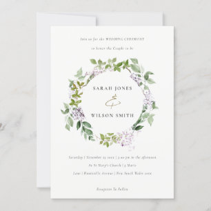 Lilac Floral Wreath Cottage Garden Wedding Invitation