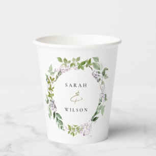 Lilac Floral Wreath Cottage Garden Wedding Paper Cups