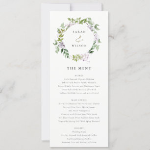 Lilac Floral Wreath Cottage Wedding Menu Card