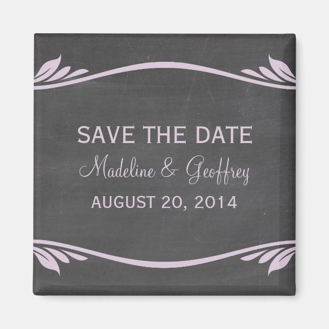 Lilac Flourish Chalkboard Save the Date Magnet (Front)