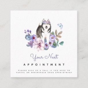 Lilac Flowers & Alaskan Malamute Dog Appointment Square Business Card
