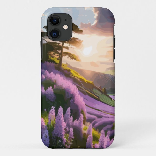 Lilac Flowers Bloom on Hill at Sunset Glow Case-Mate iPhone Case (Back)
